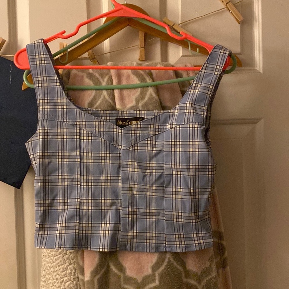 Blue plaid crop top